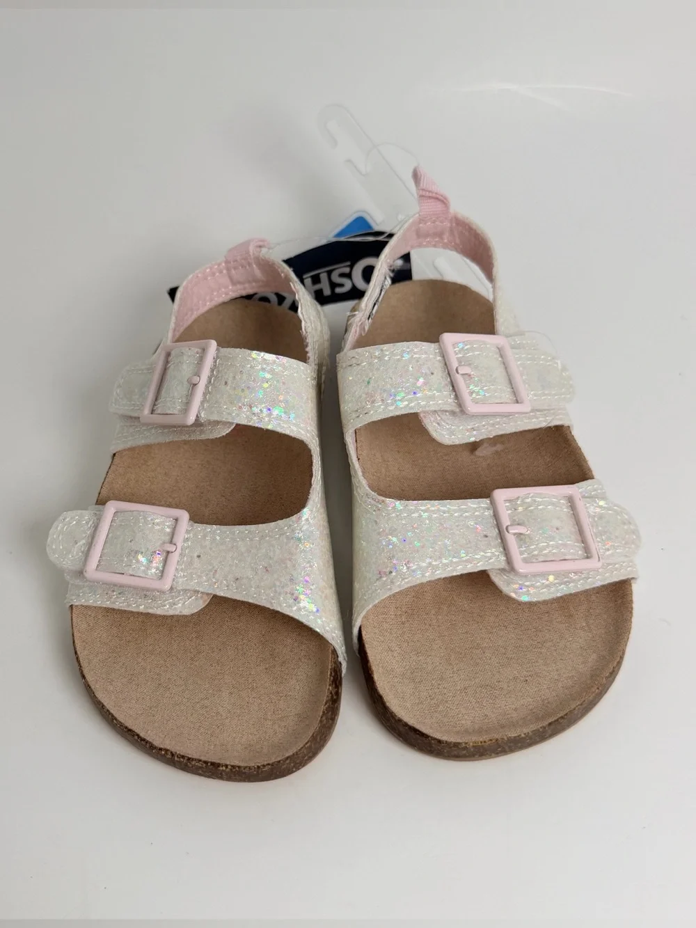 OshKosh B'gosh White Glitter Sandals with Pink Buckles